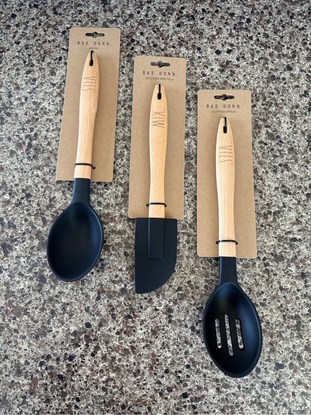 Rae Dunn Black & Wood 3-Piece Silicone Kitchen Tool Set